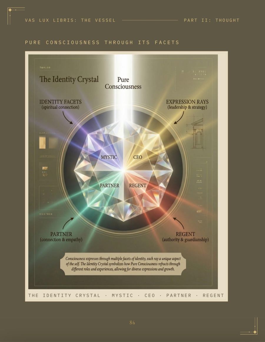 Pure consciousness through its facets: the identity crystal